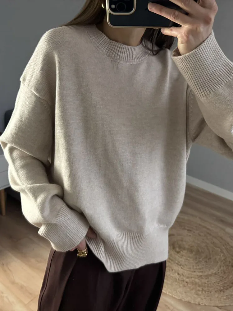 Light Blue Oversized Sweaters For Women Trend White Loose Sweater Casual Autumn Winter Warm Thick Knit Sweater Women Jumper