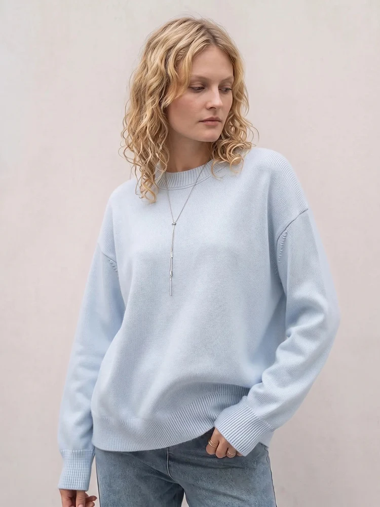 Light Blue Oversized Sweaters For Women Trend White Loose Sweater Casual Autumn Winter Warm Thick Knit Sweater Women Jumper