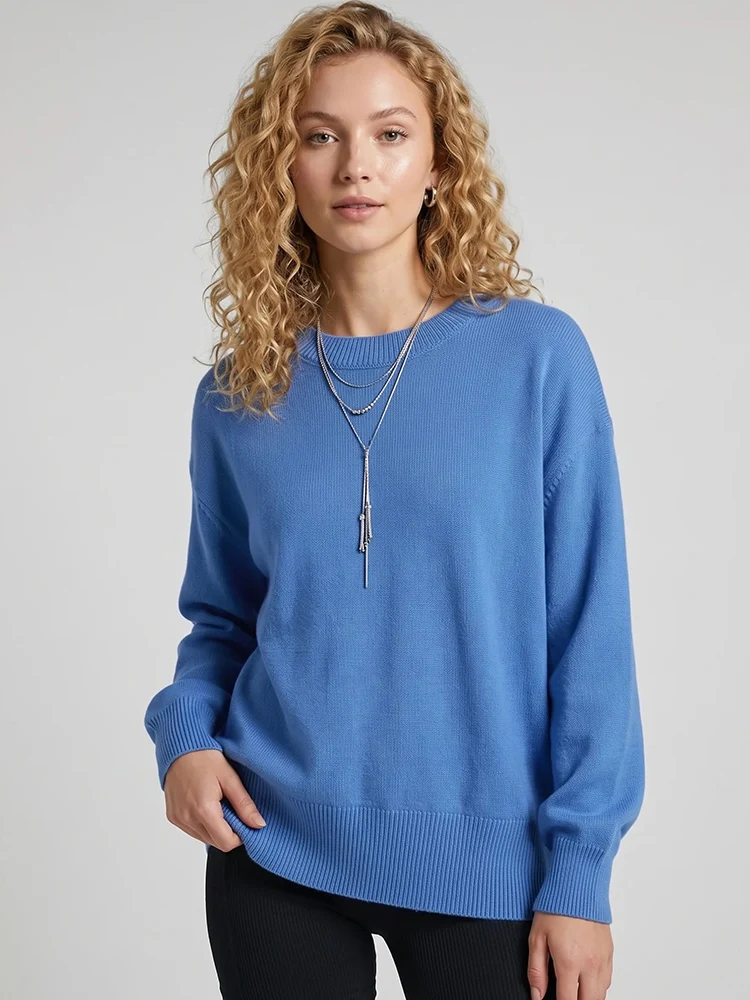 Light Blue Oversized Sweaters For Women Trend White Loose Sweater Casual Autumn Winter Warm Thick Knit Sweater Women Jumper