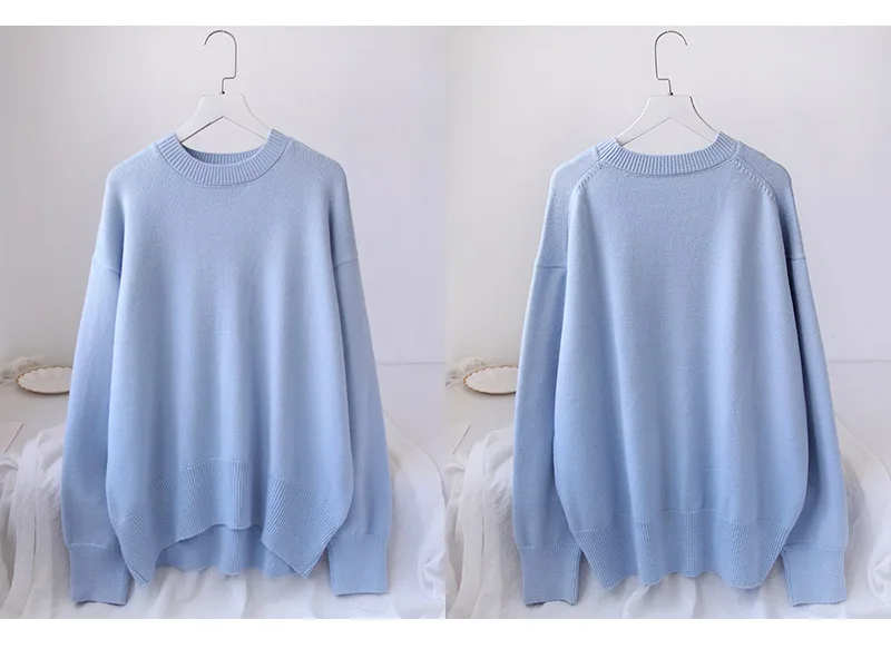 Light Blue Oversized Sweaters For Women Trend White Loose Sweater Casual Autumn Winter Warm Thick Knit Sweater Women Jumper