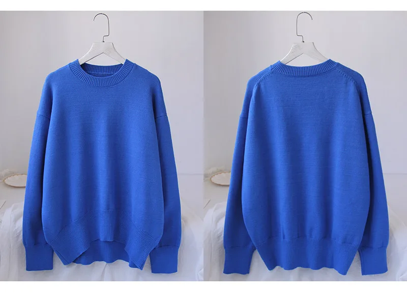 Light Blue Oversized Sweaters For Women Trend White Loose Sweater Casual Autumn Winter Warm Thick Knit Sweater Women Jumper