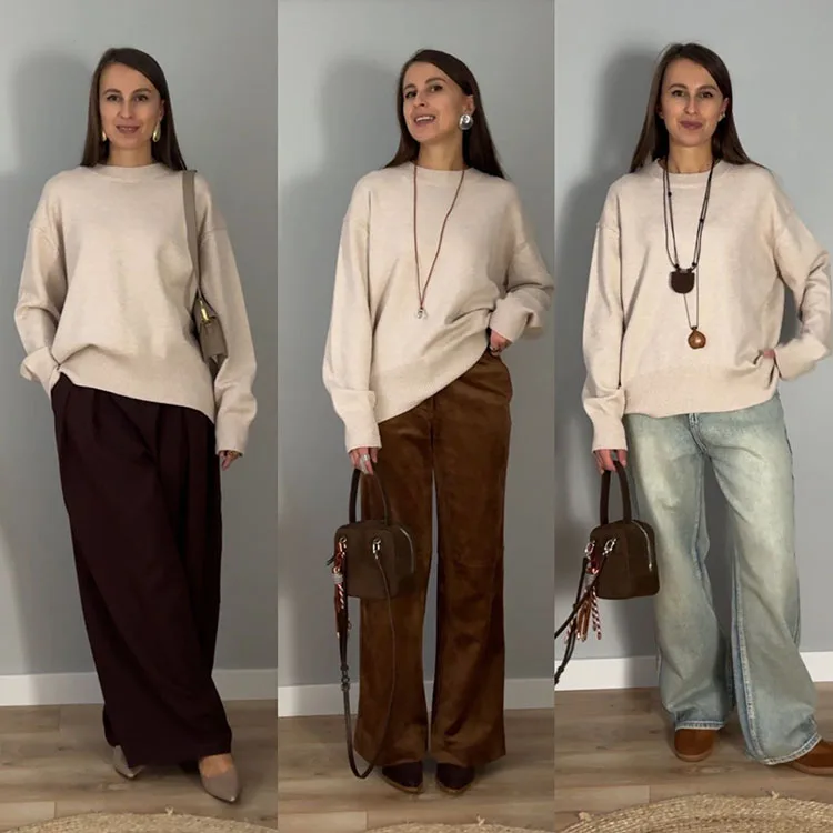 Light Blue Oversized Sweaters For Women Trend White Loose Sweater Casual Autumn Winter Warm Thick Knit Sweater Women Jumper