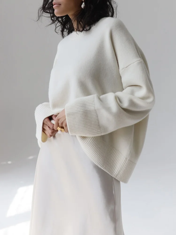 Light Blue Oversized Sweaters For Women Trend White Loose Sweater Casual Autumn Winter Warm Thick Knit Sweater Women Jumper