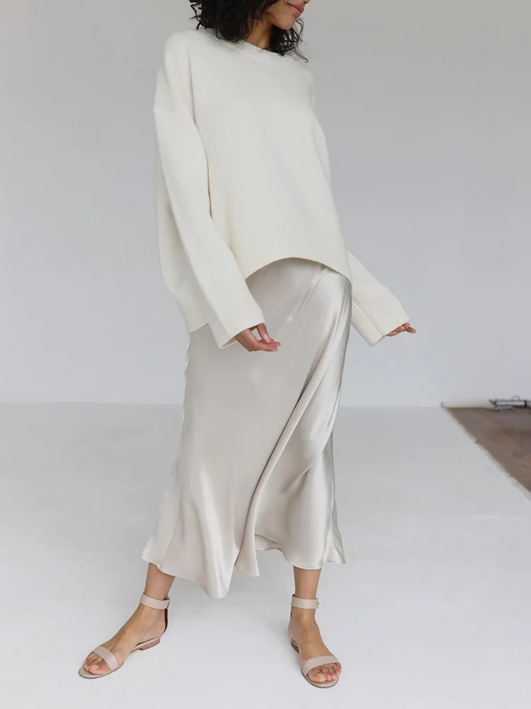 Light Blue Oversized Sweaters For Women Trend White Loose Sweater Casual Autumn Winter Warm Thick Knit Sweater Women Jumper