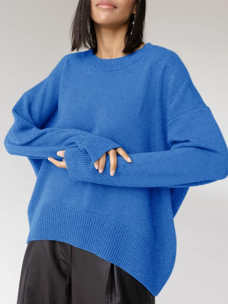 Light Blue Oversized Sweaters For Women Trend White Loose Sweater Casual Autumn Winter Warm Thick Knit Sweater Women Jumper