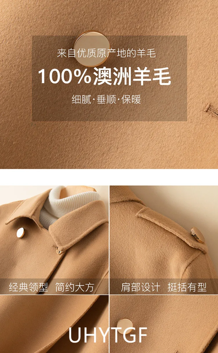UHYTGF Mid Long Bat Cape Wool Coat Women High-End Double Sided Cashmere Autumn Jacket Female Fashion Casual Ladies Outewear 2029
