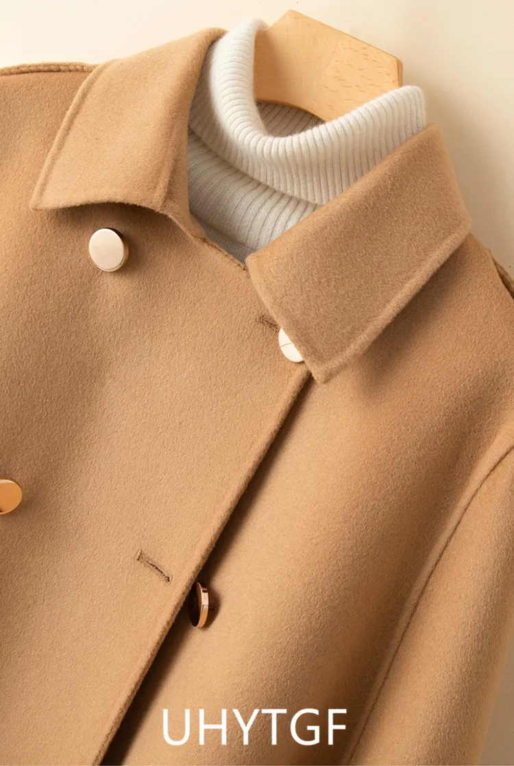 UHYTGF Mid Long Bat Cape Wool Coat Women High-End Double Sided Cashmere Autumn Jacket Female Fashion Casual Ladies Outewear 2029