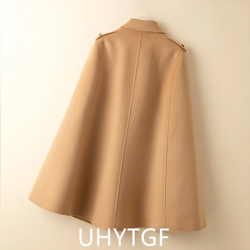 UHYTGF Mid Long Bat Cape Wool Coat Women High-End Double Sided Cashmere Autumn Jacket Female Fashion Casual Ladies Outewear 2029