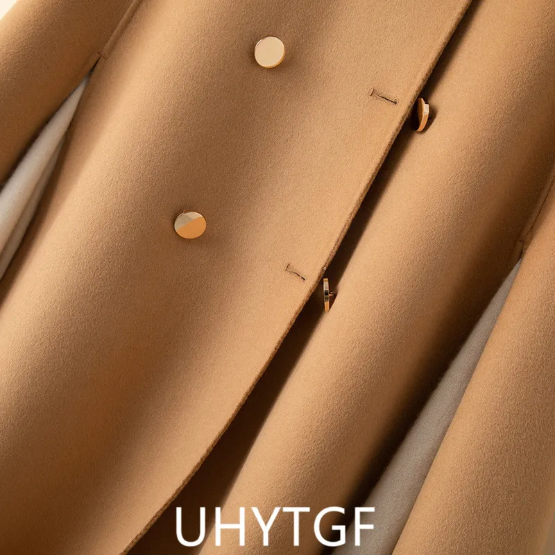 UHYTGF Mid Long Bat Cape Wool Coat Women High-End Double Sided Cashmere Autumn Jacket Female Fashion Casual Ladies Outewear 2029