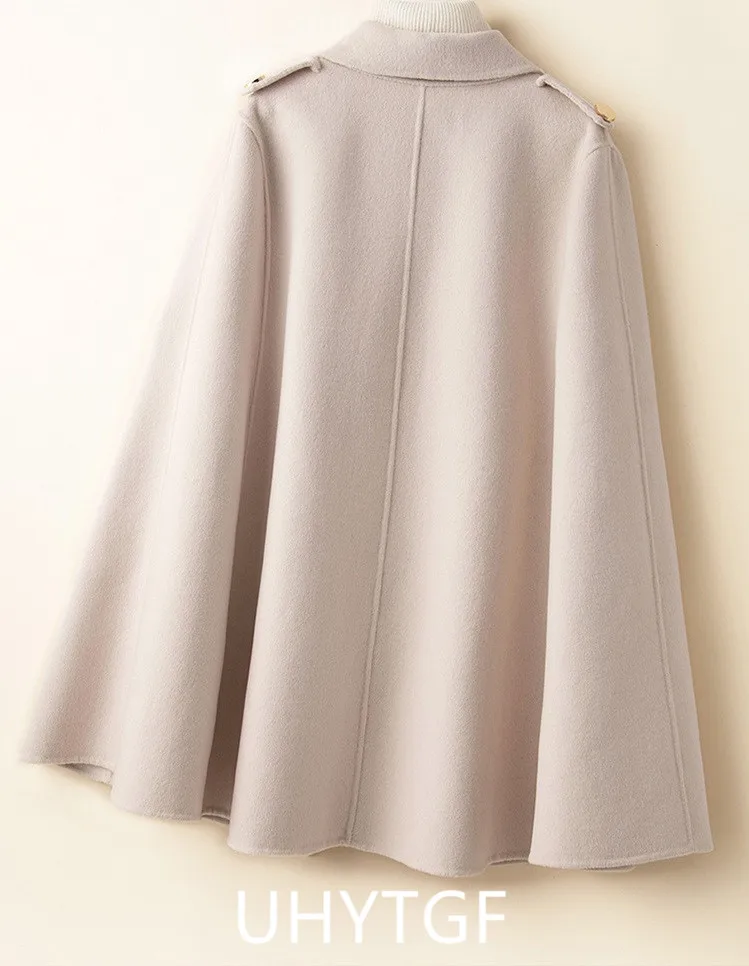 UHYTGF Mid Long Bat Cape Wool Coat Women High-End Double Sided Cashmere Autumn Jacket Female Fashion Casual Ladies Outewear 2029