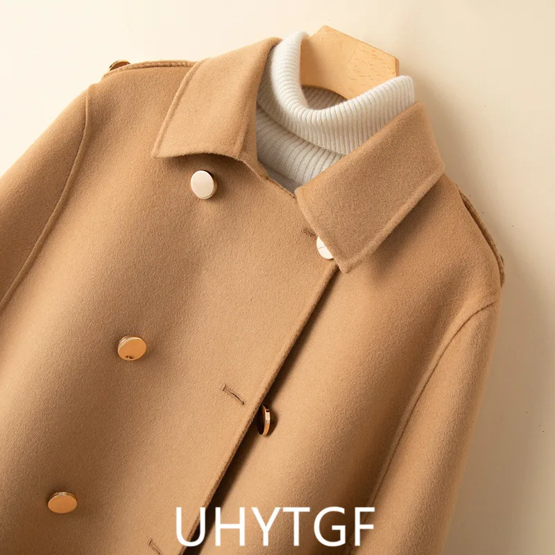 UHYTGF Mid Long Bat Cape Wool Coat Women High-End Double Sided Cashmere Autumn Jacket Female Fashion Casual Ladies Outewear 2029