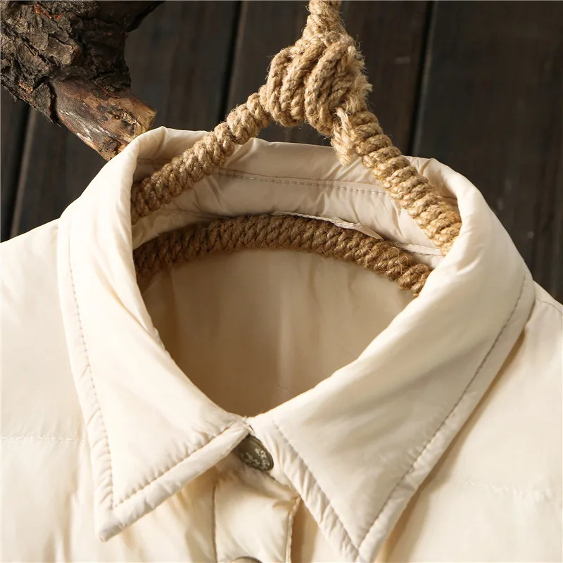 Retro Casual Shirt Down Coat 2023 Autumn Winter Women Light Thin White Duck Down Jacket Parkas Ladies Short Warm Puffer Outwears