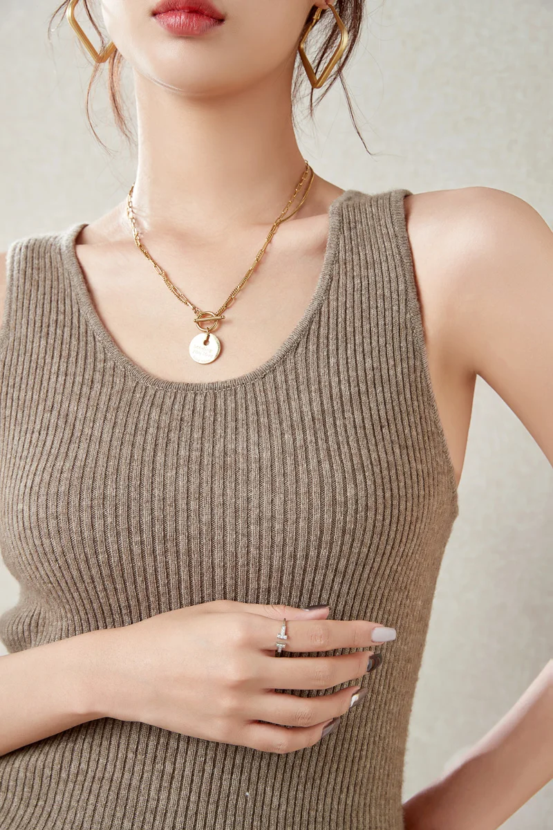 LONGMING Sweater for Women Sleeveless Vests 100% Merino Wool Knitted O-neck Cashmere Pullover Spring Fashion Top Female Clothing