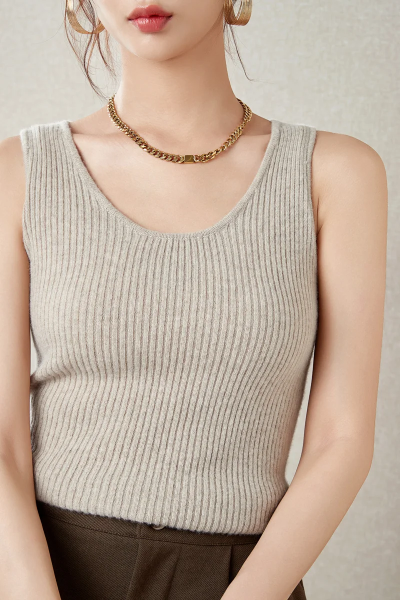 LONGMING Sweater for Women Sleeveless Vests 100% Merino Wool Knitted O-neck Cashmere Pullover Spring Fashion Top Female Clothing