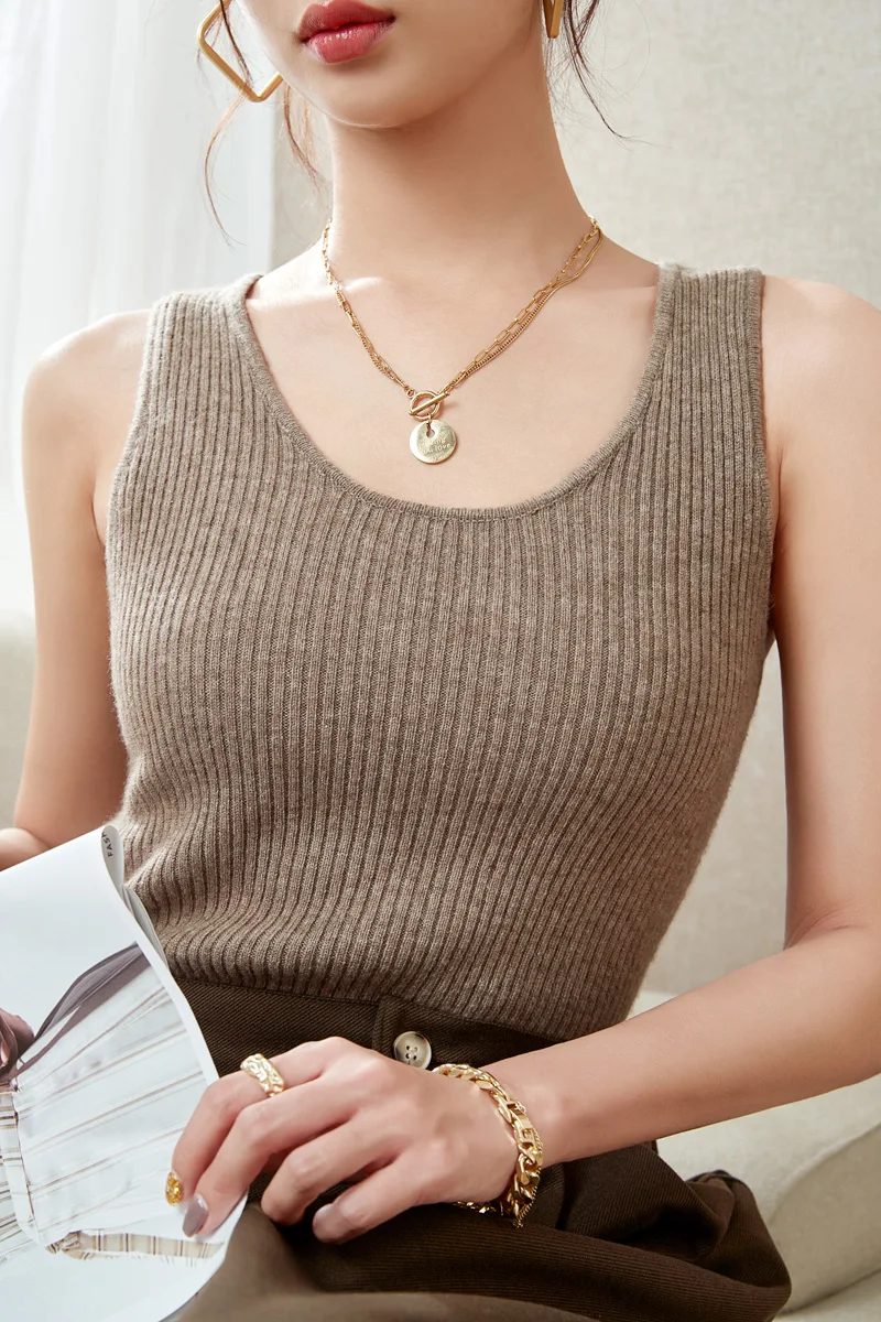 LONGMING Sweater for Women Sleeveless Vests 100% Merino Wool Knitted O-neck Cashmere Pullover Spring Fashion Top Female Clothing