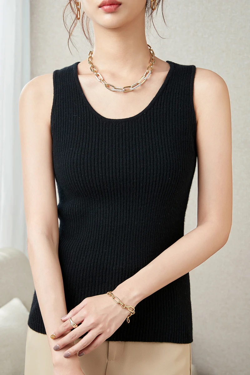 LONGMING Sweater for Women Sleeveless Vests 100% Merino Wool Knitted O-neck Cashmere Pullover Spring Fashion Top Female Clothing