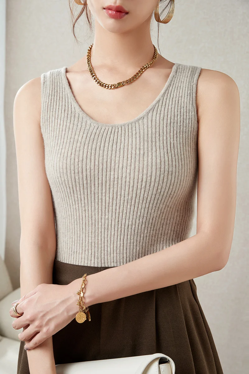 LONGMING Sweater for Women Sleeveless Vests 100% Merino Wool Knitted O-neck Cashmere Pullover Spring Fashion Top Female Clothing