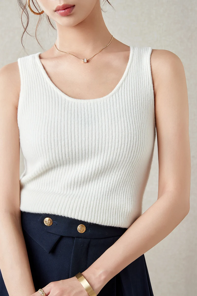 LONGMING Sweater for Women Sleeveless Vests 100% Merino Wool Knitted O-neck Cashmere Pullover Spring Fashion Top Female Clothing