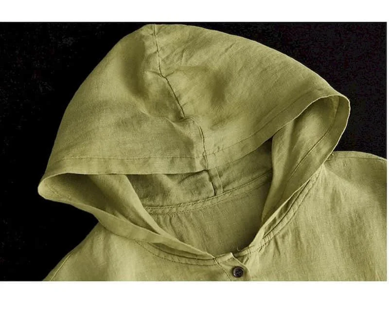Cotton Linen T Shirts Women Vintage Hooded T-shirt Casual Loose Drawstring Swing Short Sleeve Tops Summer Trend Thin Tshirt Y2k