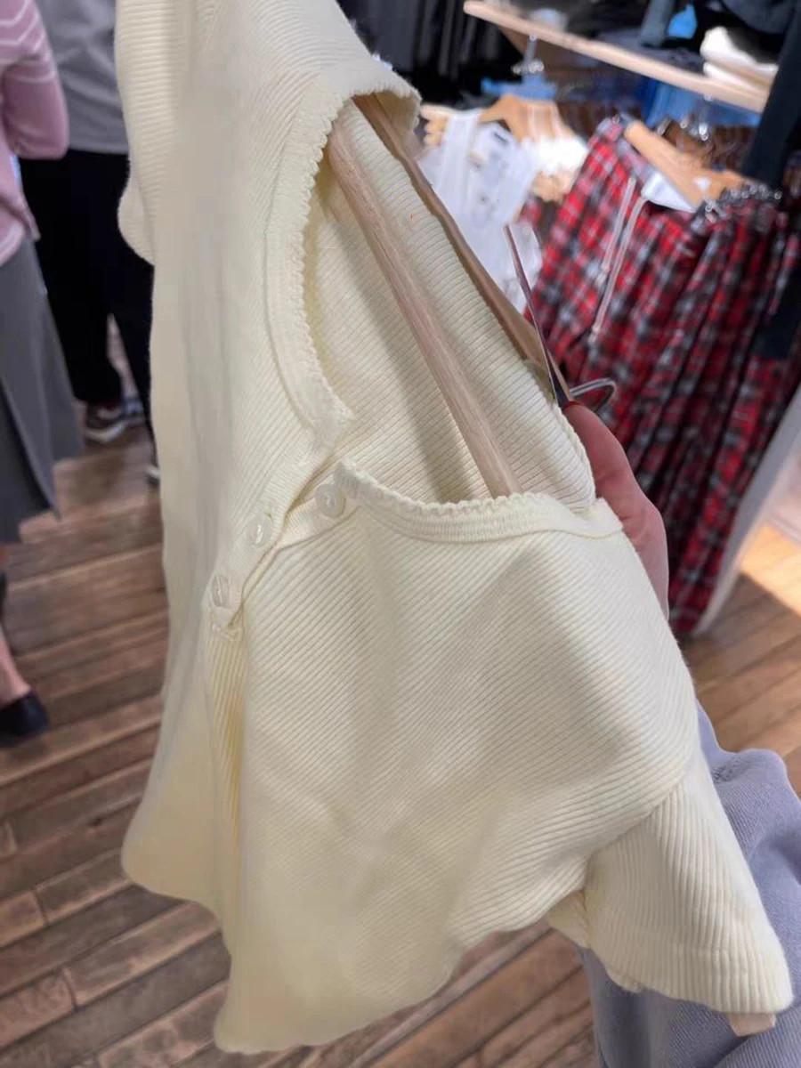 Three Buttons Creamy Yellow Cute T-Shirts Women 2023 Summer O-Neck Soft Cotton Short Sleeve Slim Tees Y2k Sweet Girl Crop Tops