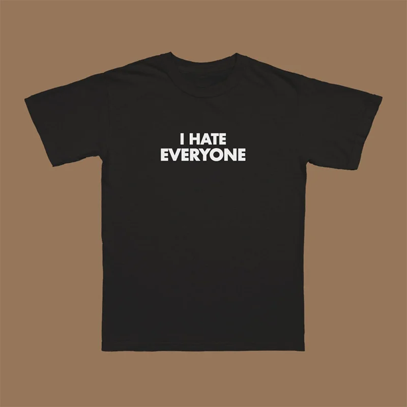 I Hate Everyone Letters Retro Harajuku Vintage Oversized T Shirt Street Summer Short Sleeve Casual Female T-shirts Y2k Clothes