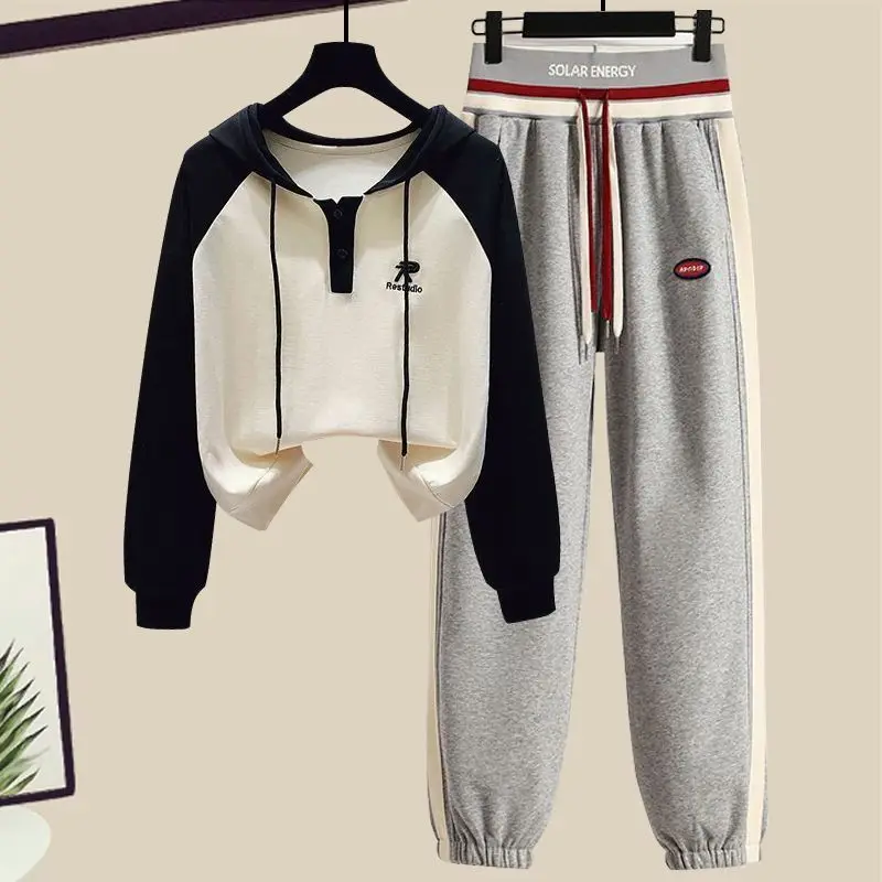 Spring and Autumn Sports Suit Women's 2023 New Korean Version Loose Age Reducing Top Slimming Casual Pants Two-piece Set