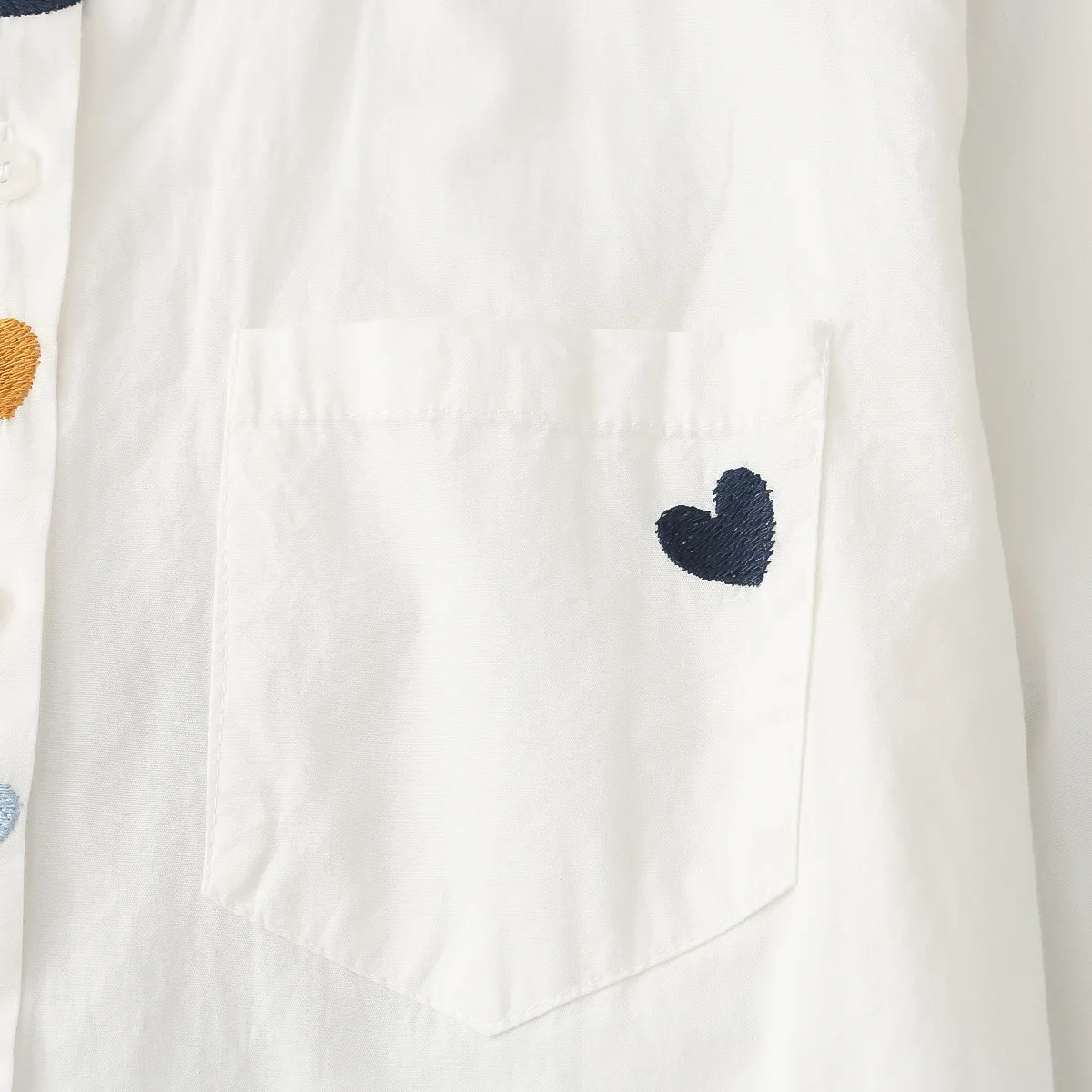 Autumn New Women Cotton White Shirts Heart Embroidered Full Sleeve Turn Down Collar Loose Blouse Casual Tops Spring T36310JC