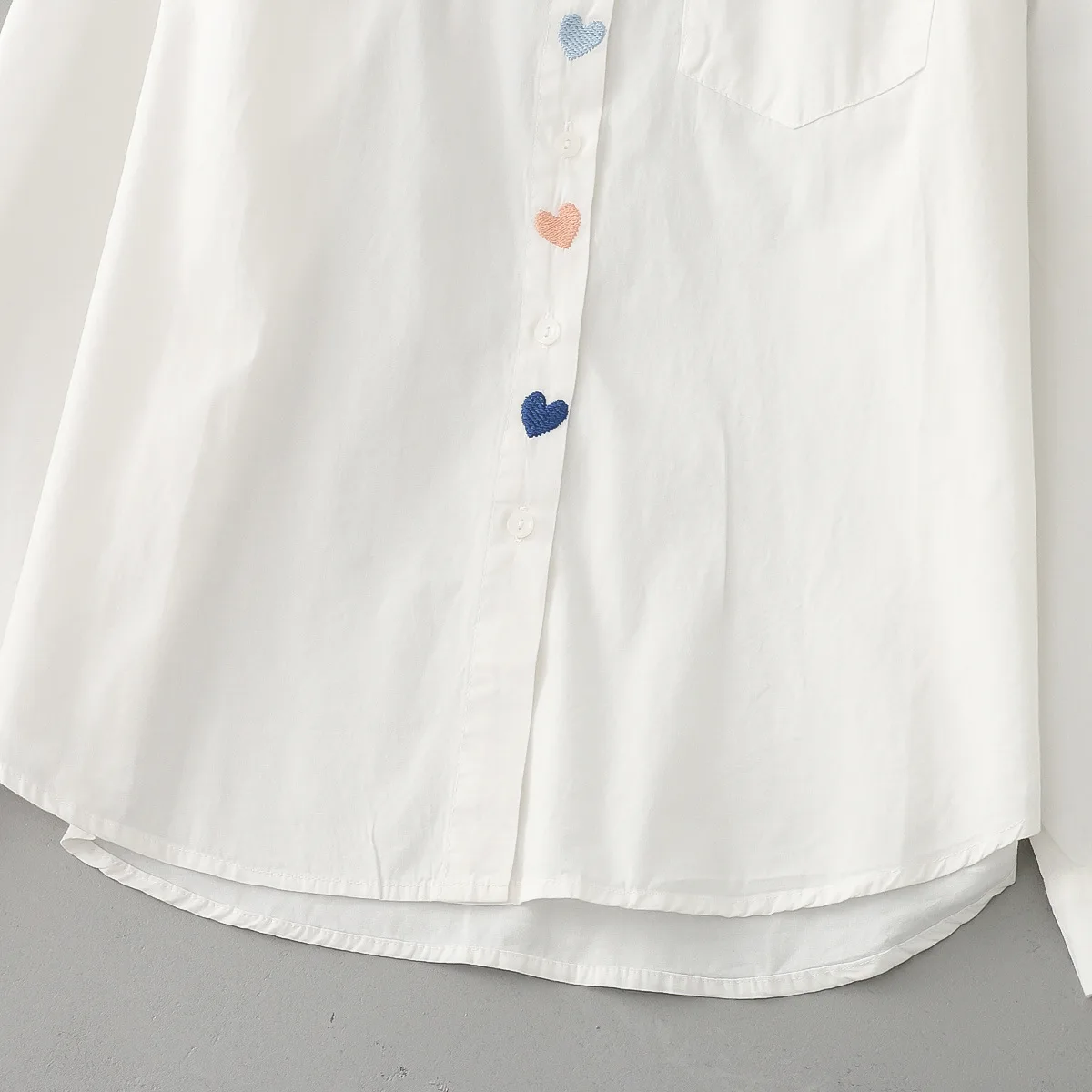 Autumn New Women Cotton White Shirts Heart Embroidered Full Sleeve Turn Down Collar Loose Blouse Casual Tops Spring T36310JC