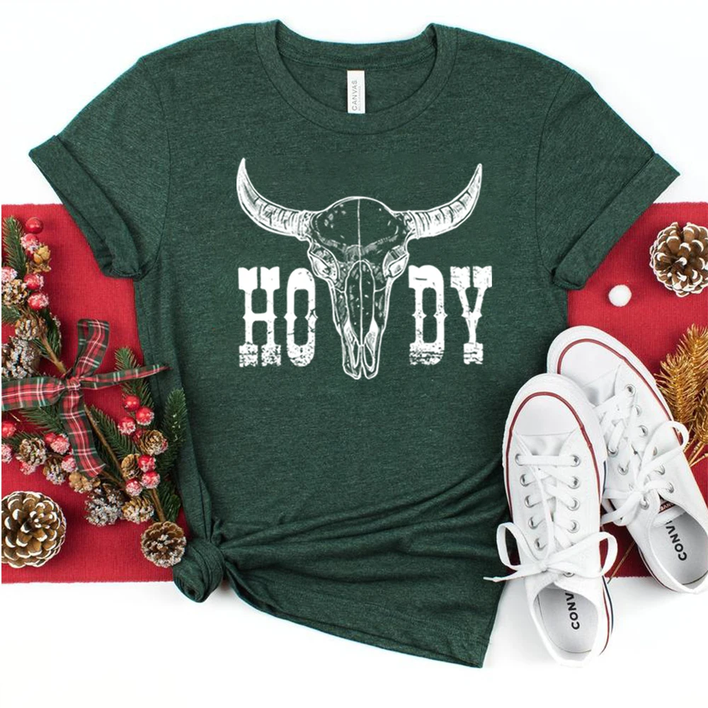 Retro Howdy Shirt Howdy Cow Skull T-Shirt Cowgirl Shirts Country Music Cowboy Western Tees Vintage Southern Style Country Tshirt