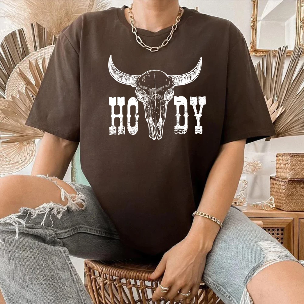 Retro Howdy Shirt Howdy Cow Skull T-Shirt Cowgirl Shirts Country Music Cowboy Western Tees Vintage Southern Style Country Tshirt