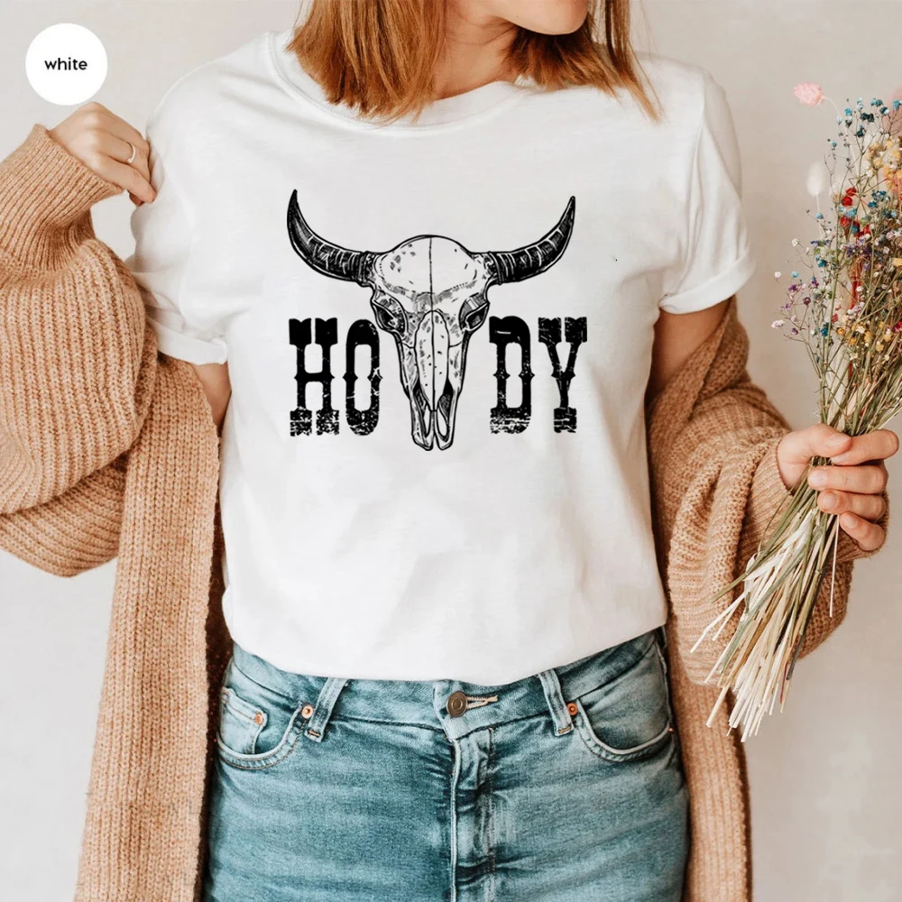 Retro Howdy Shirt Howdy Cow Skull T-Shirt Cowgirl Shirts Country Music Cowboy Western Tees Vintage Southern Style Country Tshirt