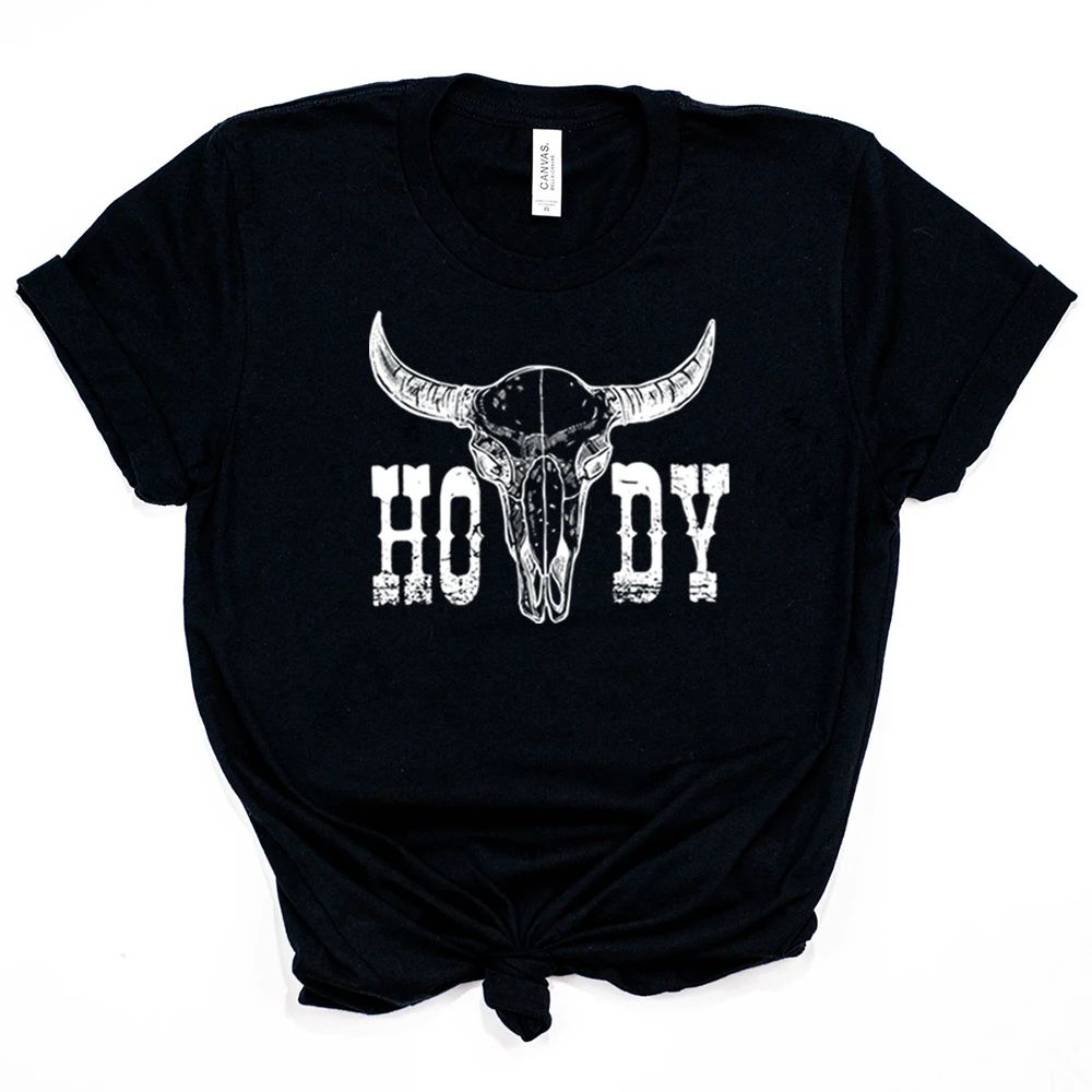 Retro Howdy Shirt Howdy Cow Skull T-Shirt Cowgirl Shirts Country Music Cowboy Western Tees Vintage Southern Style Country Tshirt