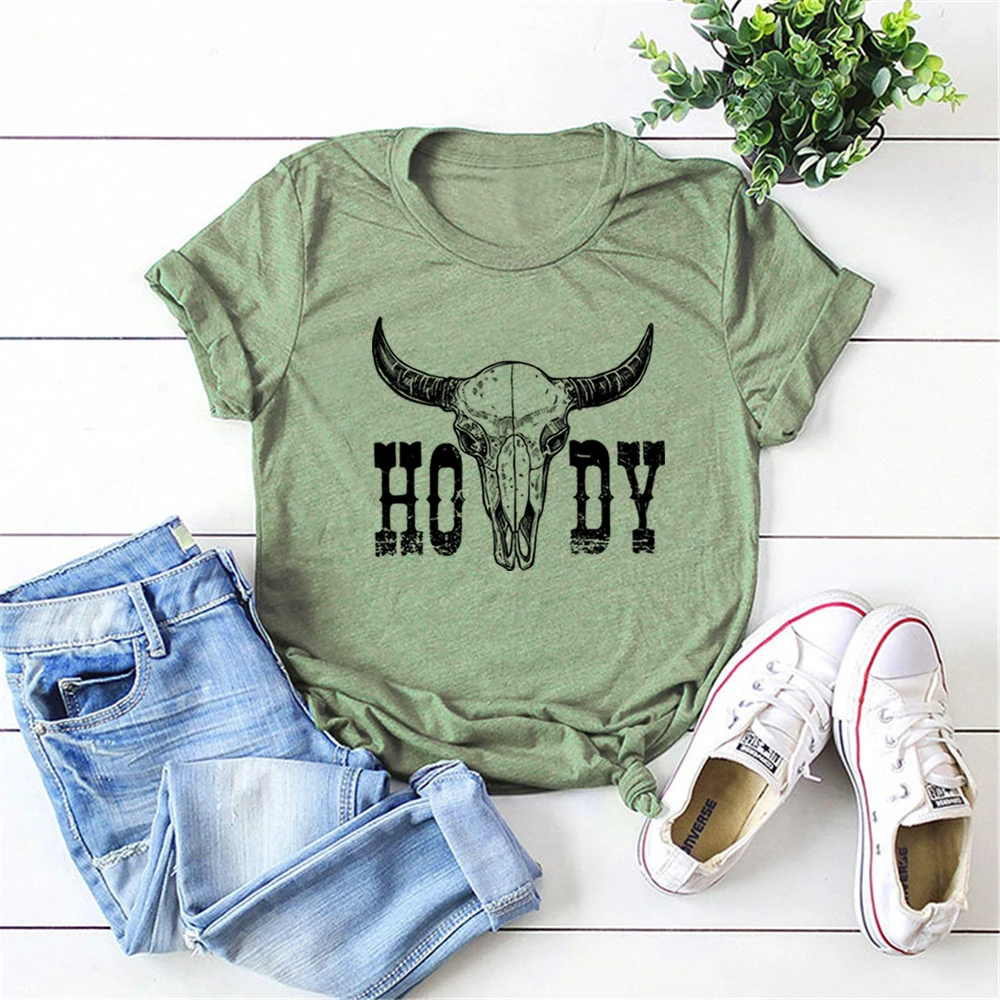 Retro Howdy Shirt Howdy Cow Skull T-Shirt Cowgirl Shirts Country Music Cowboy Western Tees Vintage Southern Style Country Tshirt