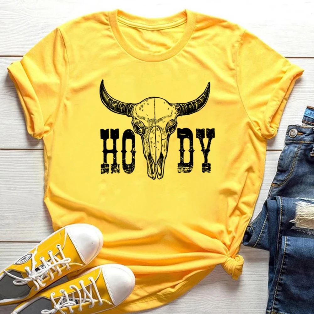 Retro Howdy Shirt Howdy Cow Skull T-Shirt Cowgirl Shirts Country Music Cowboy Western Tees Vintage Southern Style Country Tshirt