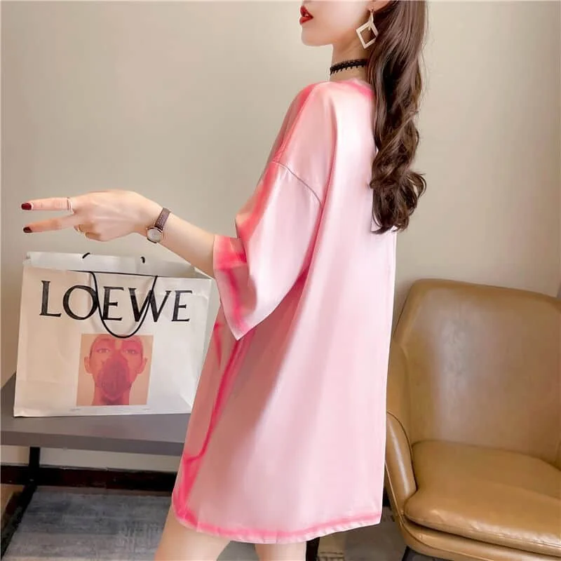Casual Large Size T Shirt Women Loose Short-sleeved T-shirt Summer New Loose All-match Mid-length Top Womens Kawaii Clothes 2025