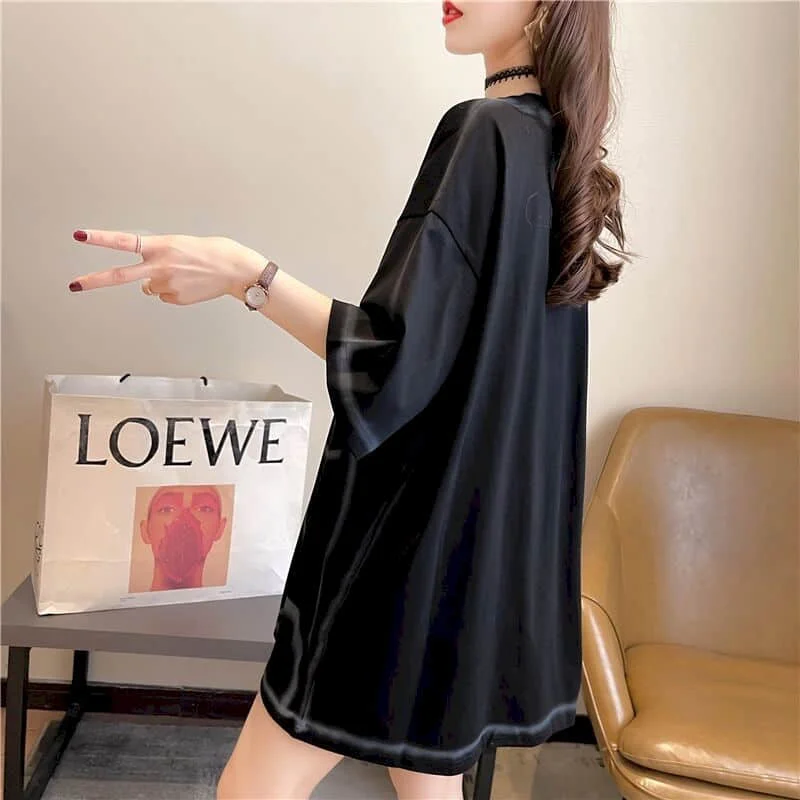 Casual Large Size T Shirt Women Loose Short-sleeved T-shirt Summer New Loose All-match Mid-length Top Womens Kawaii Clothes 2025