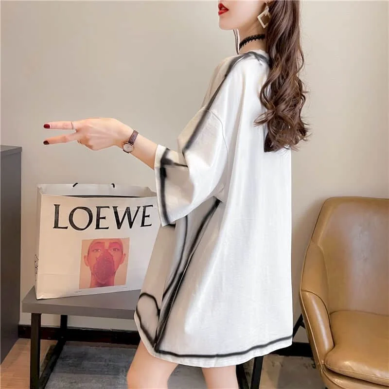 Casual Large Size T Shirt Women Loose Short-sleeved T-shirt Summer New Loose All-match Mid-length Top Womens Kawaii Clothes 2025