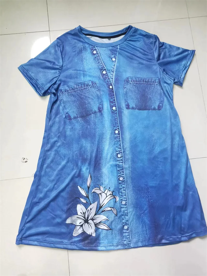2023 New Women Dress Fashion Abstract False Two-piece Set Loose Casual Mini Dress Ladies Floral Print Summer Beach Party Dress