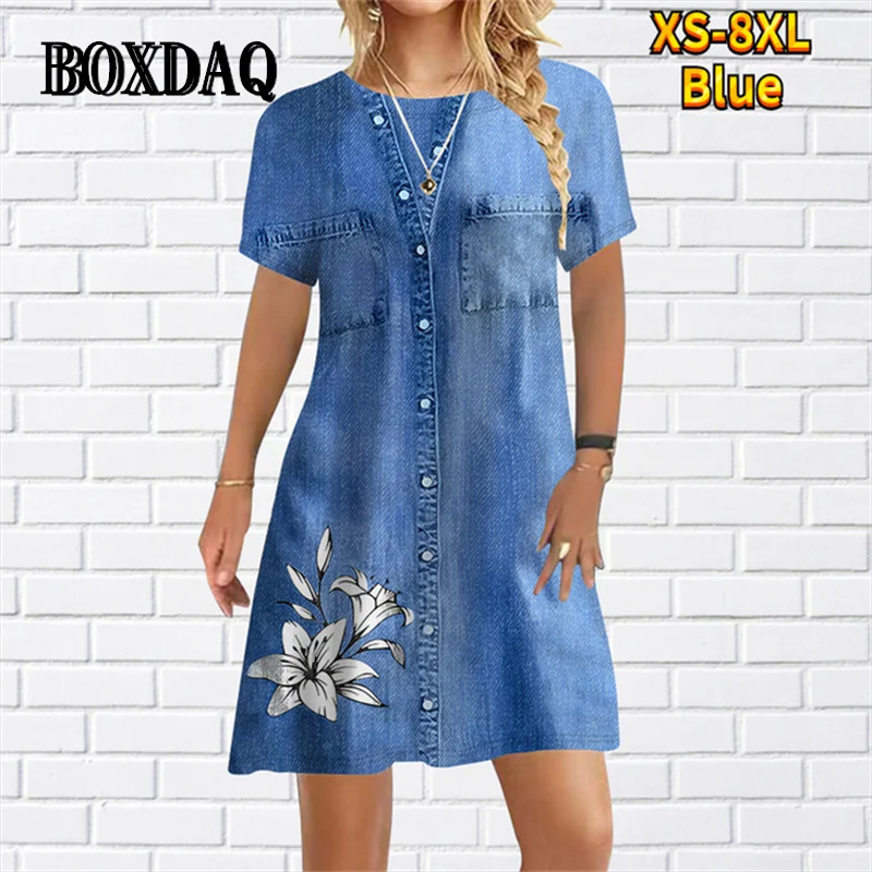 2023 New Women Dress Fashion Abstract False Two-piece Set Loose Casual Mini Dress Ladies Floral Print Summer Beach Party Dress