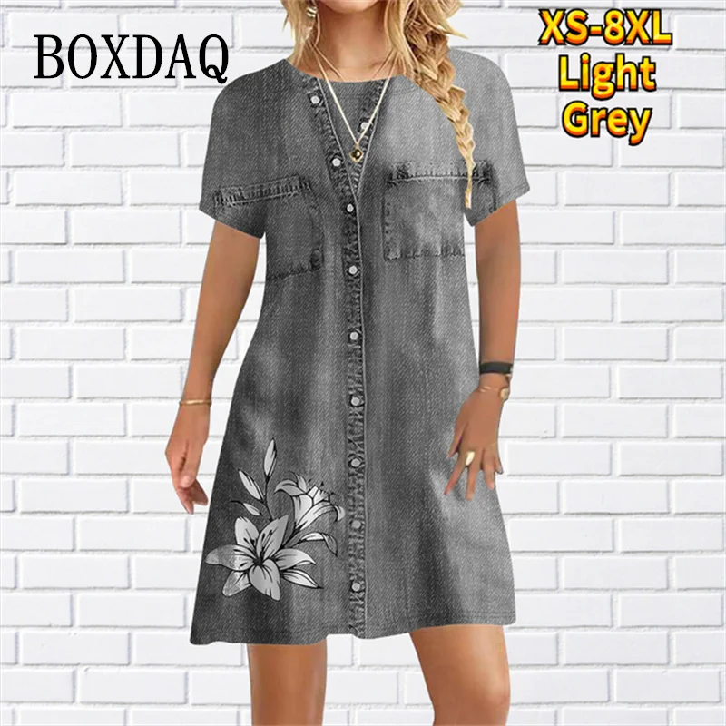 2023 New Women Dress Fashion Abstract False Two-piece Set Loose Casual Mini Dress Ladies Floral Print Summer Beach Party Dress