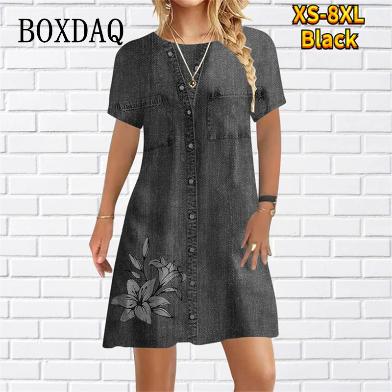 2023 New Women Dress Fashion Abstract False Two-piece Set Loose Casual Mini Dress Ladies Floral Print Summer Beach Party Dress