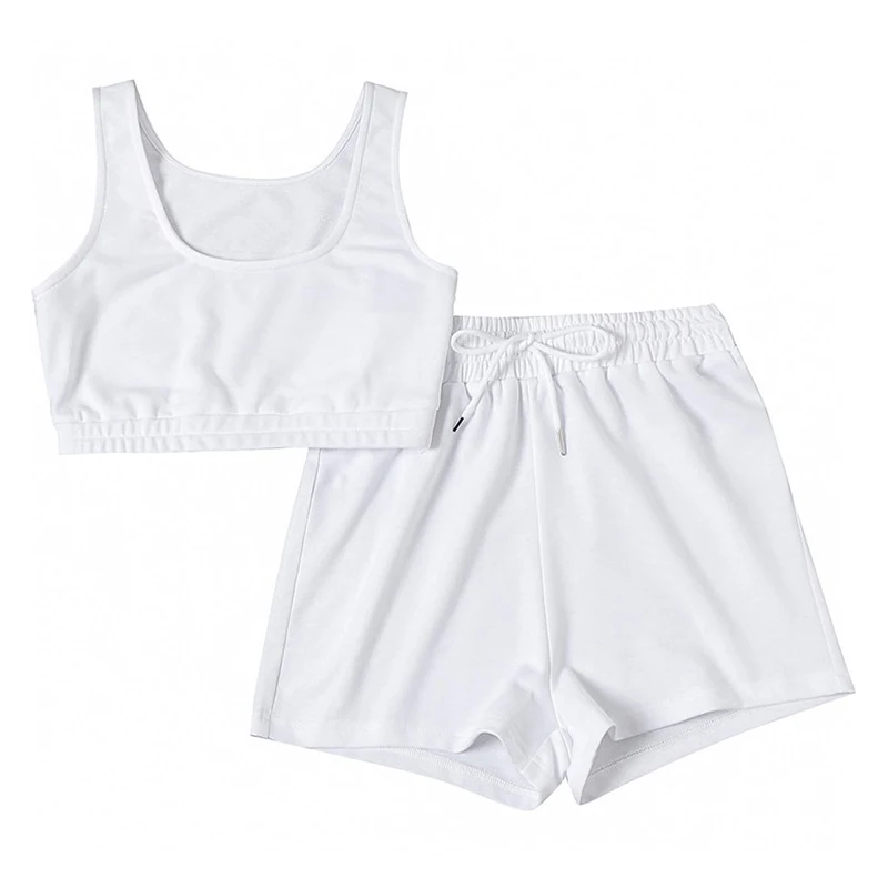 Crop Tops And Drawstring Shorts Set Sexy U-Neck Fitness Tank Top Summer Athleisure Biker Shorts Two Piece Sets Women Streetwear