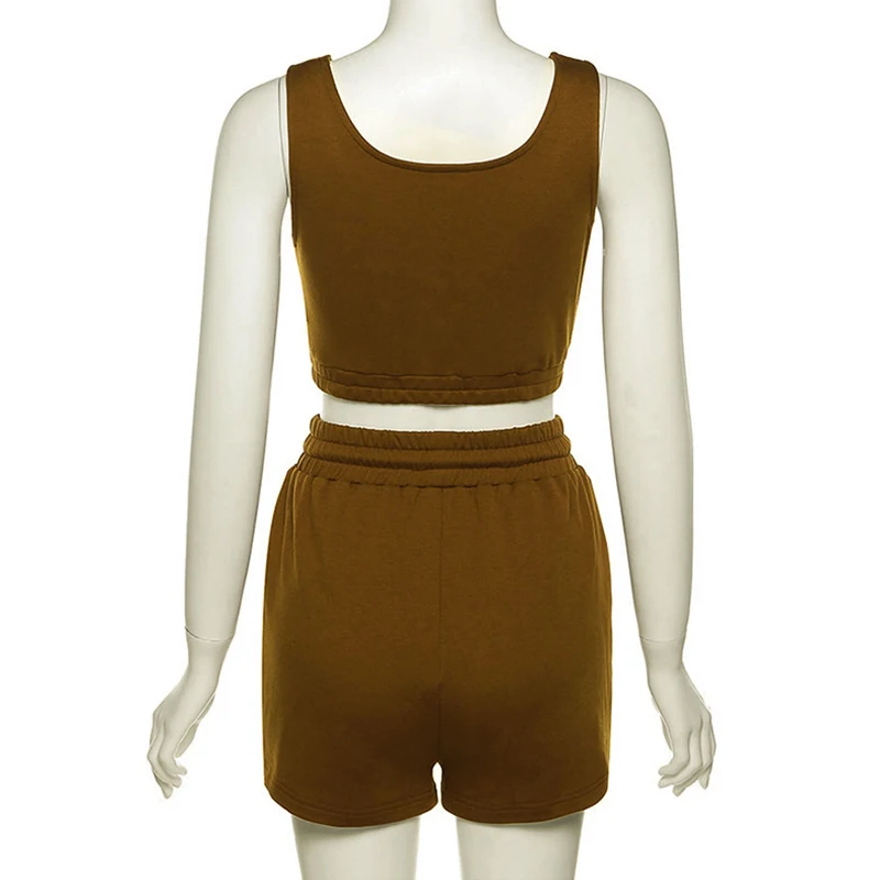 Crop Tops And Drawstring Shorts Set Sexy U-Neck Fitness Tank Top Summer Athleisure Biker Shorts Two Piece Sets Women Streetwear