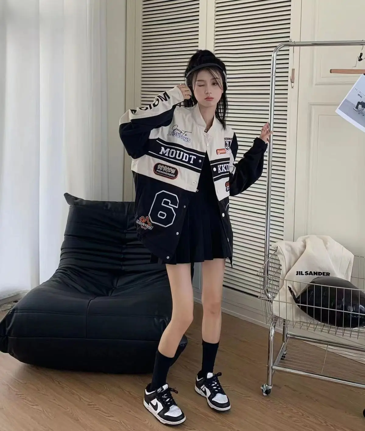 Women's Casual Short Jacket with Zippers Retro Loose Baseball Jacket for 2024 Autumn Detachable Moto Coat Embroidered Letters