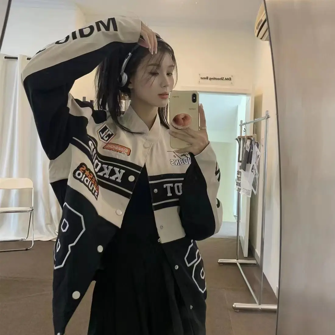 Women's Casual Short Jacket with Zippers Retro Loose Baseball Jacket for 2024 Autumn Detachable Moto Coat Embroidered Letters