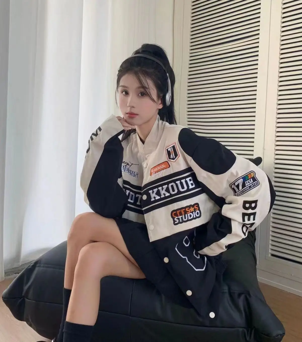 Women's Casual Short Jacket with Zippers Retro Loose Baseball Jacket for 2024 Autumn Detachable Moto Coat Embroidered Letters
