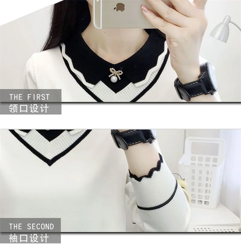 Women's Short Knit Sweater Jumper Spring Autumn New Versatile Doll Neck Long Sleeves Bottom Shirt Female Sweater Pullover Tops
