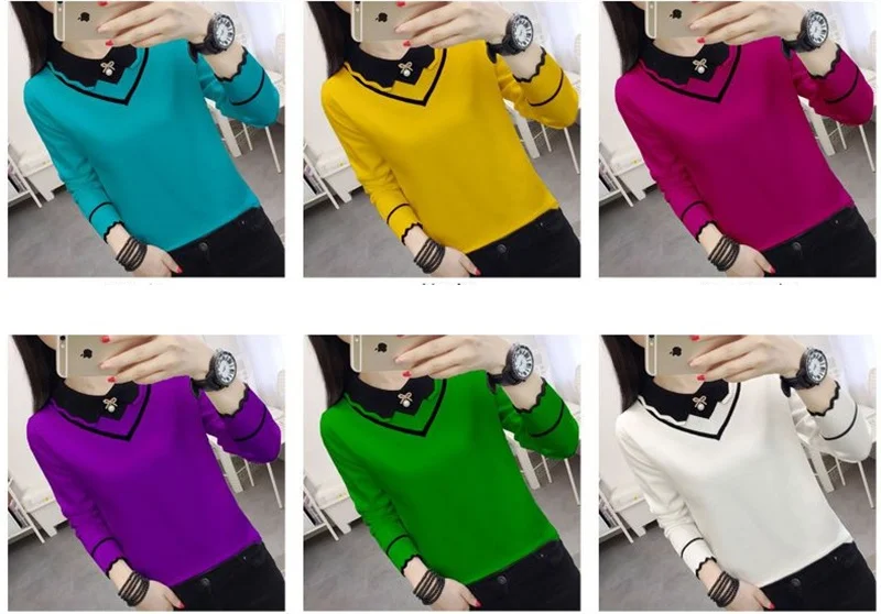 Women's Short Knit Sweater Jumper Spring Autumn New Versatile Doll Neck Long Sleeves Bottom Shirt Female Sweater Pullover Tops