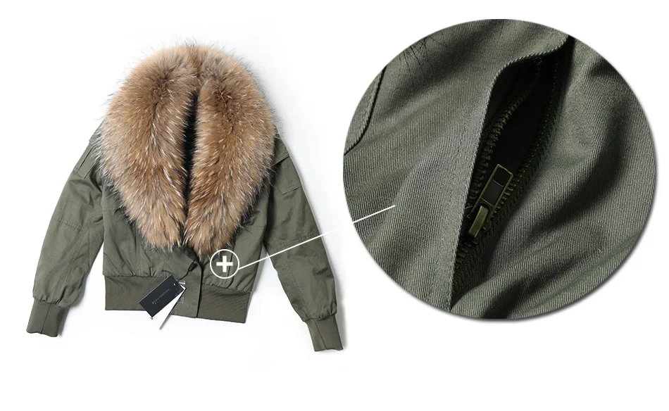 2026 NEW Maomaokong Women's Jacket Natural Raccoon Fur Collar Jacket Short Coat Slim Coat Women Bomber Parka