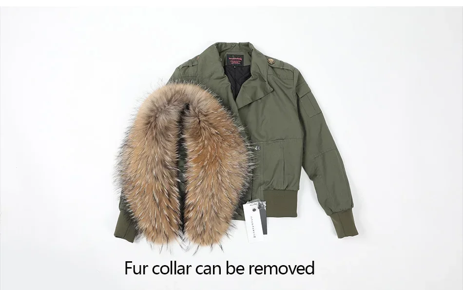 2026 NEW Maomaokong Women's Jacket Natural Raccoon Fur Collar Jacket Short Coat Slim Coat Women Bomber Parka